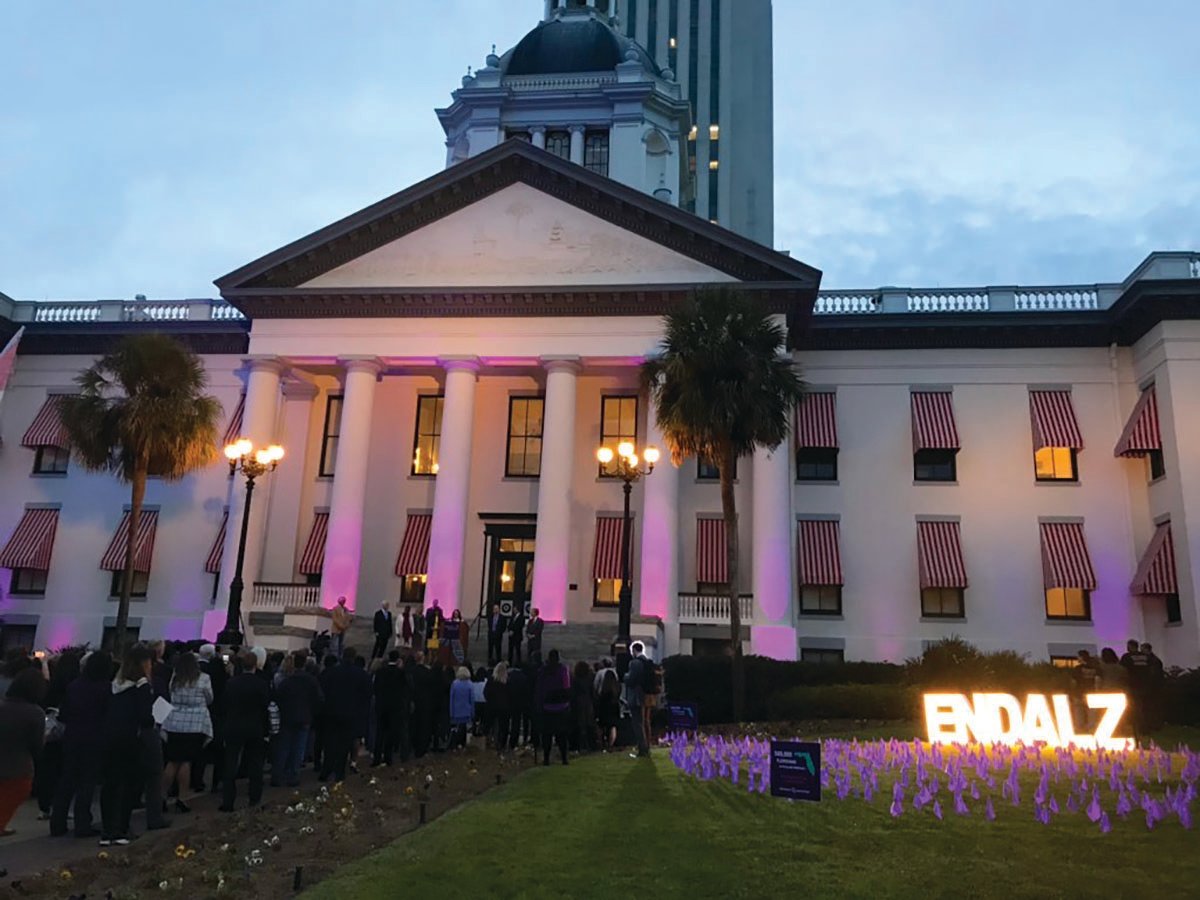 Florida’s Historic Capitol is turned purple to promote Alzheimer’s Awareness at the 2020 Alzheimer’s Rally in Tally.